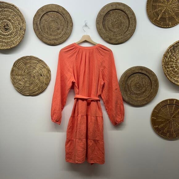 NEW $228 Rails Aureta Mini Dress Medium Cotton Gauzy Long Sleeve Belted Summer - Picture 3 of 7